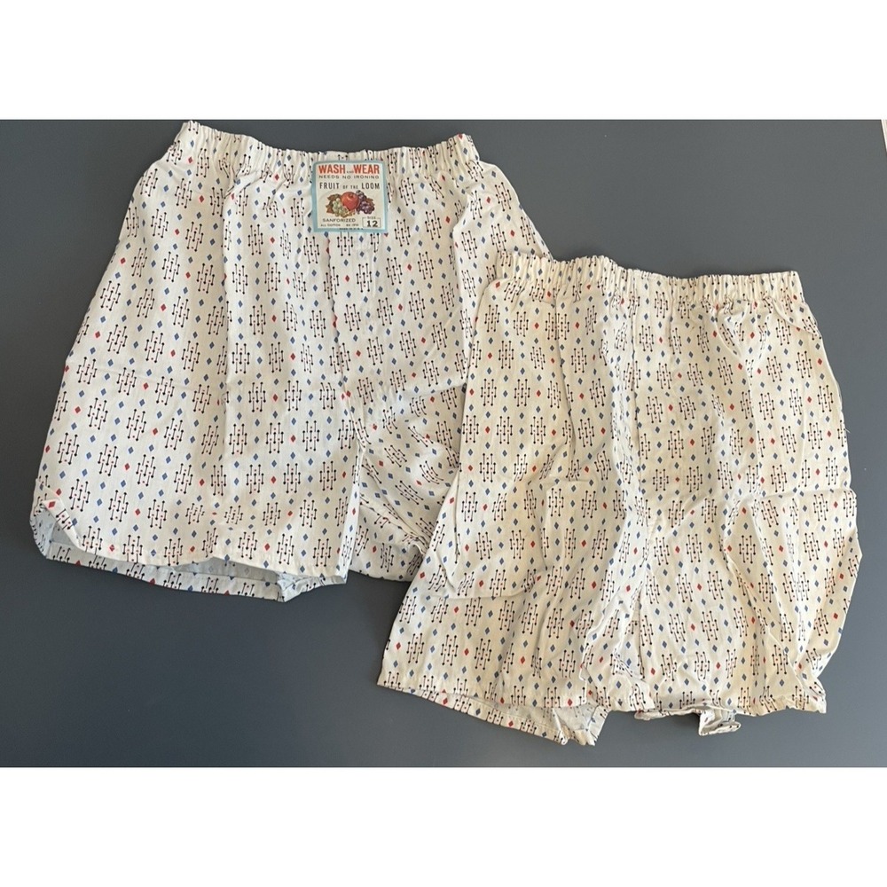 Vintage Fruit of the Loom Boys Boxer Short Size 12 Set of 2 Cotton Print USA 70s